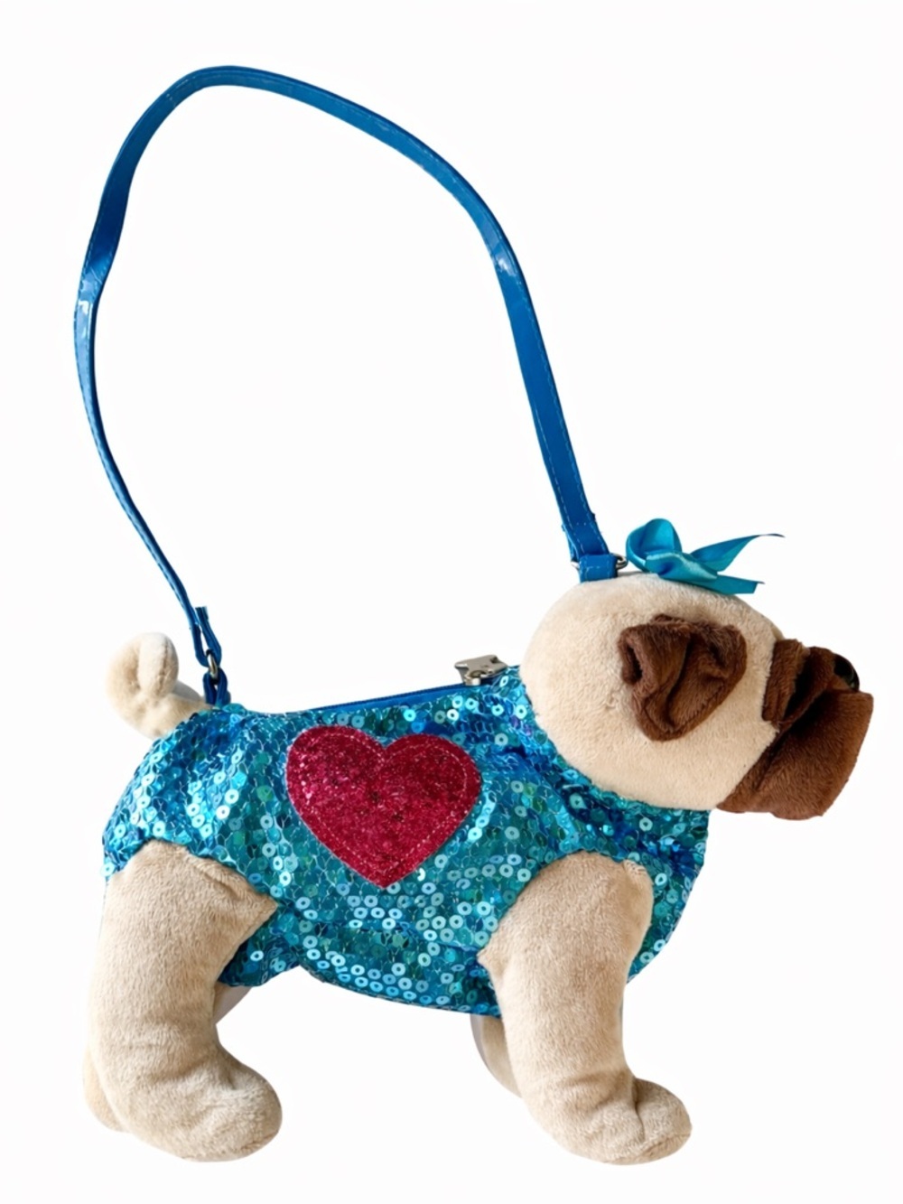 Pug dog purse, sequin and heart shoulder bag handbag- Poochie & Co.
